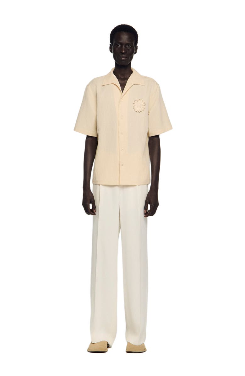 SANDRO Loose-fit floral crochet shirt, Alternate, color, Butter Cream