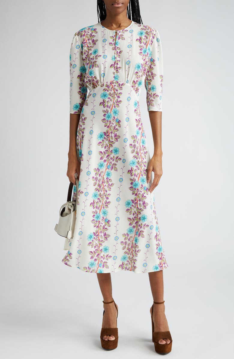 Etro Floral Print Puff Sleeve Midi Dress, Main, color,