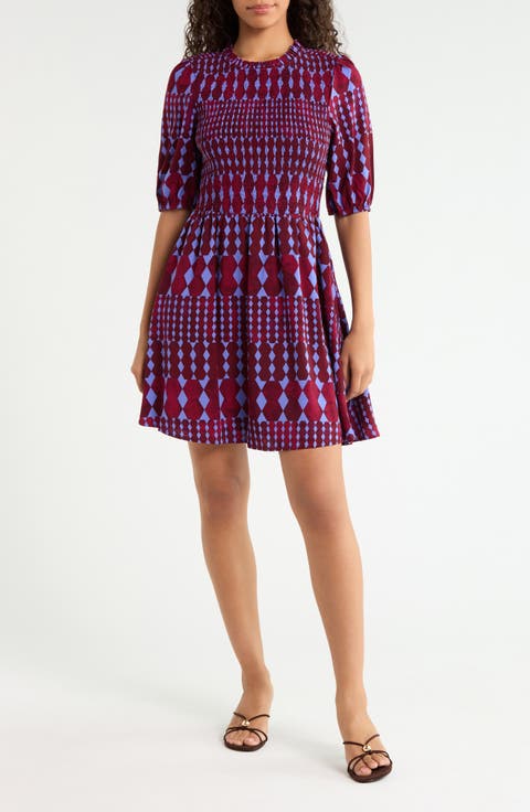 Ramsay Abstract Sulen Smocked Bodice Dress
