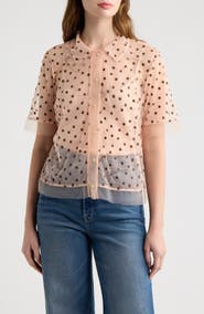 THE GREAT. The Cotillion Polka Dot Mesh Top
