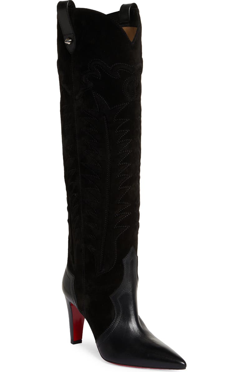 Christian Louboutin Santia Pointed Toe Knee High Boot, Main, color, Black