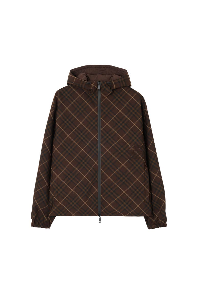 Reversible Check Hooded Jacket, Alternate, color, Sepia brown