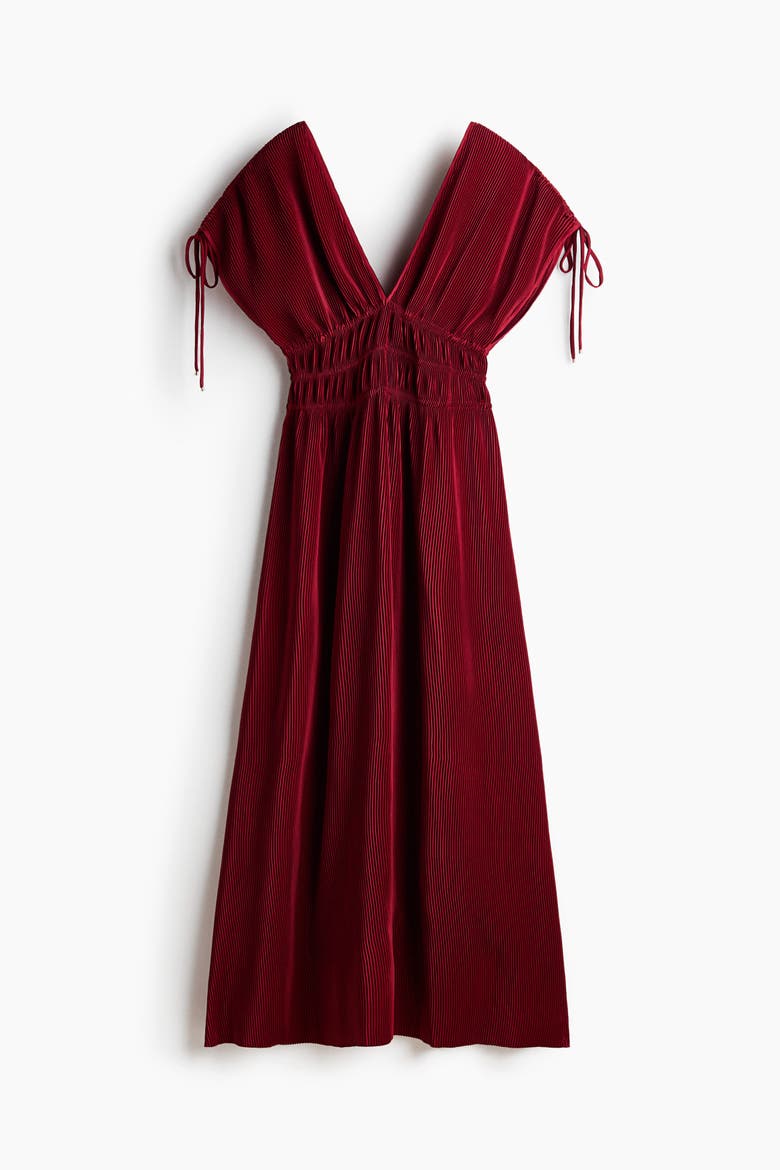 Crinkled Drawstring-detail Dress, Alternate, color, Dark red