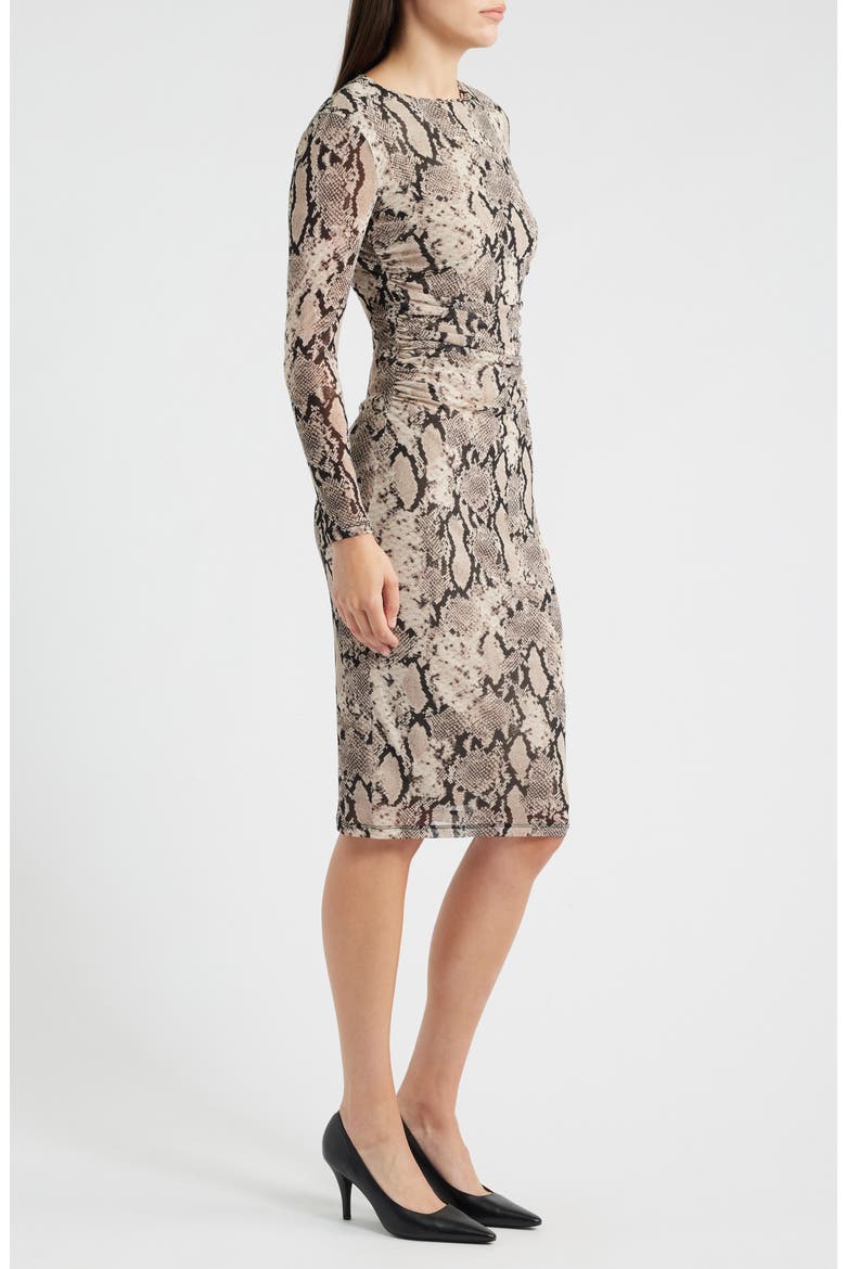 Print Long Sleeve Body-Con Dress, Alternate, color, NATURAL CLAY MULTI