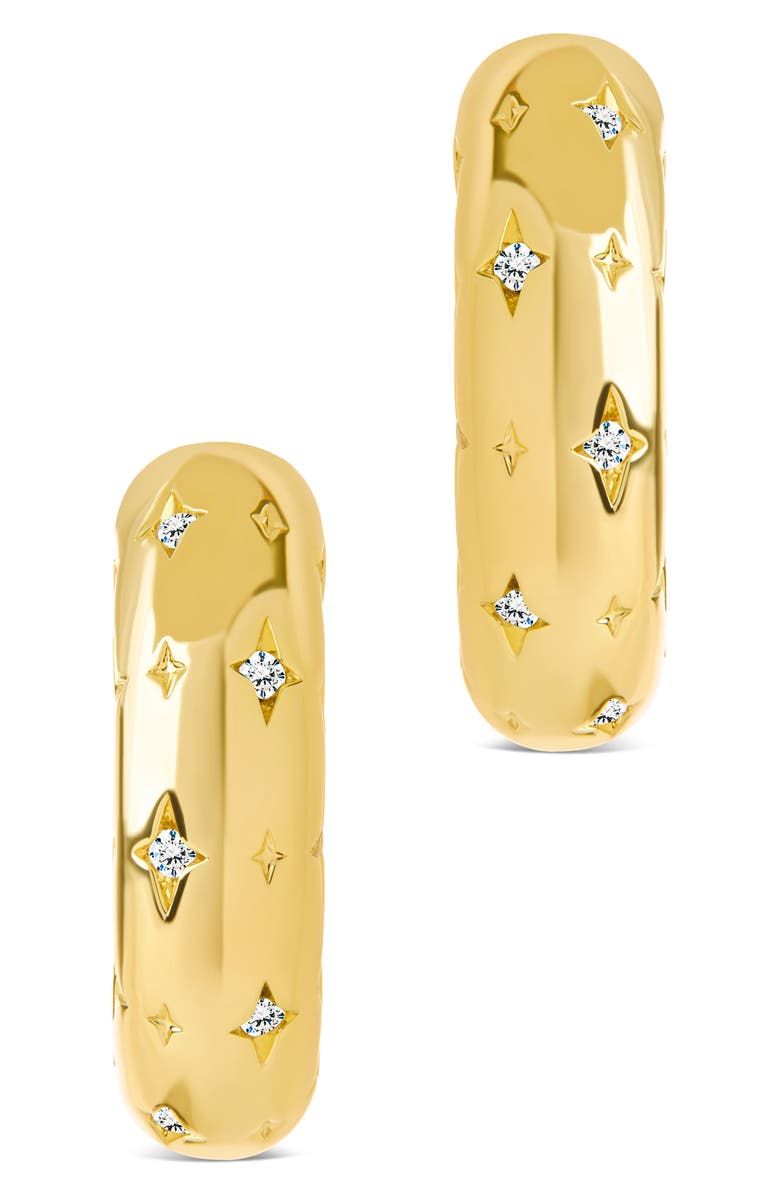 Sterling Forever Marcela Cubic Zirconia Star Hoop Earrings, Alternate, color, Gold