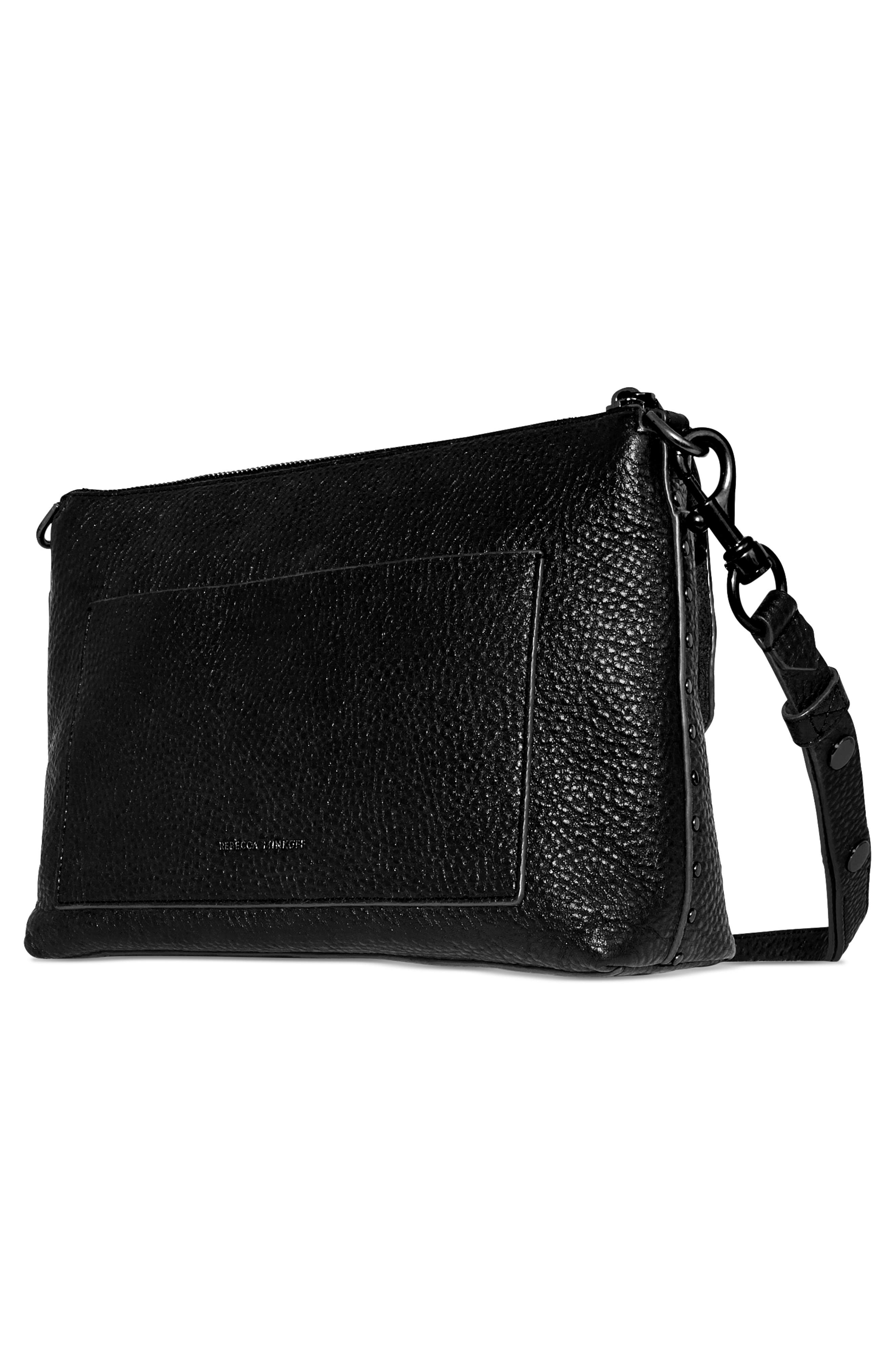 Rebecca Minkoff Darren Top Zip Leather Shoulder Bag, Alternate, color, Black