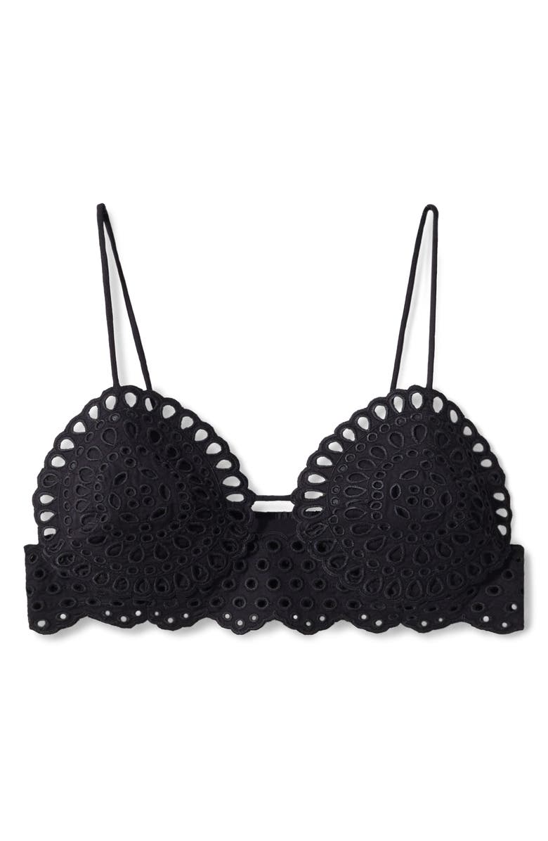 MANGO Broderie Anglaise Knit Crop Camisole, Alternate, color, Black