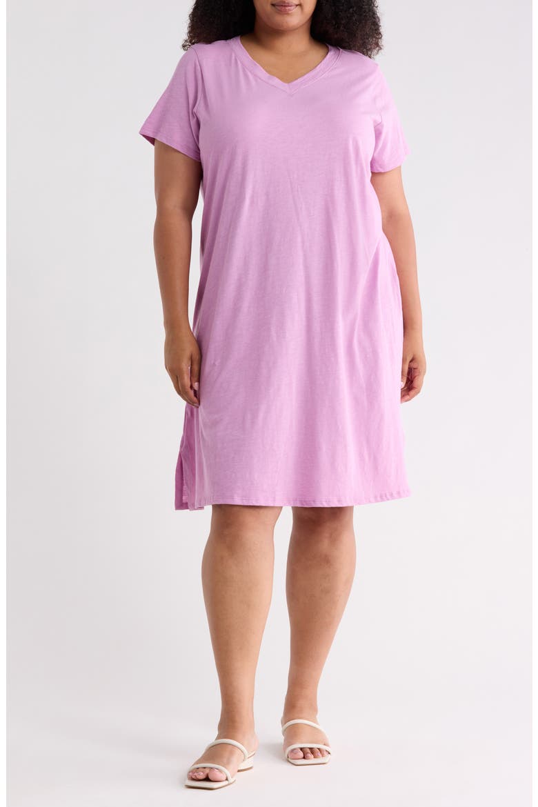 V-Neck Organic Cotton T-Shirt Dress, Main, color, FRENCH LILAC