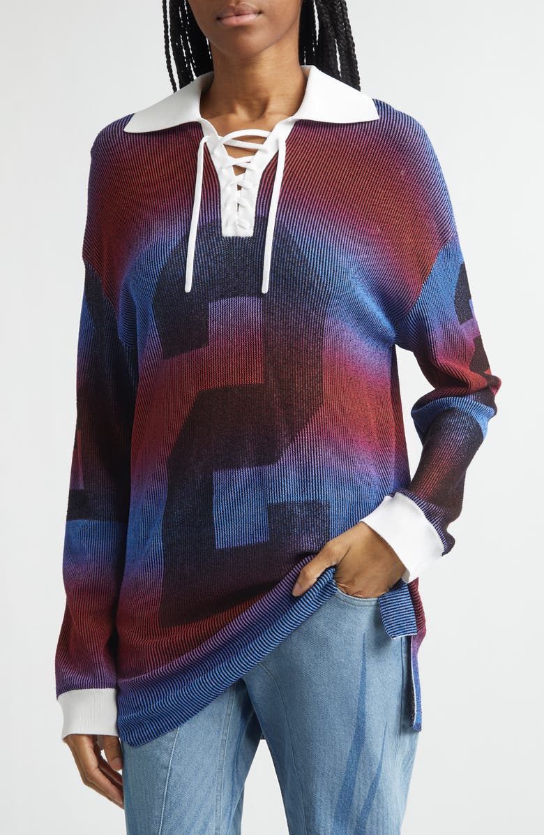 Paolina Russo Illusion Oversize Rib Rugby Polo, Alternate, color, Red/ Blue