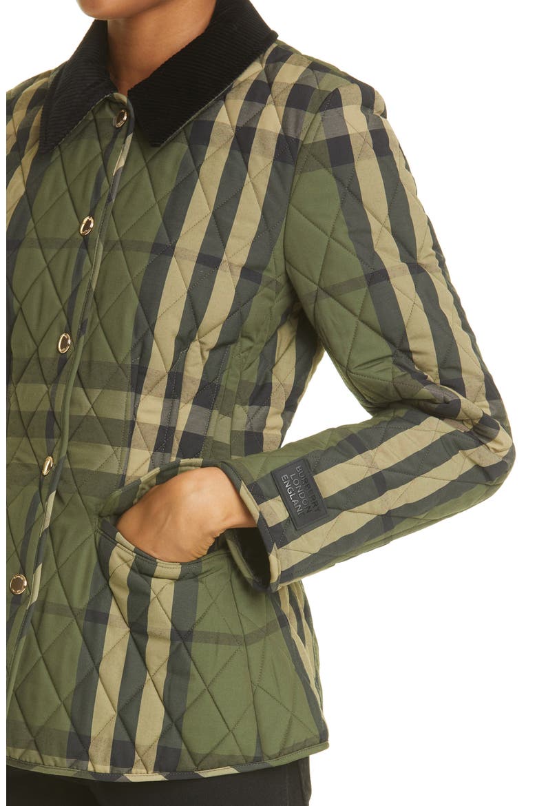 Lydd Check Fitted Quilted Flannel Barn Jacket, Alternate, color, DARK MILITARY GREEN