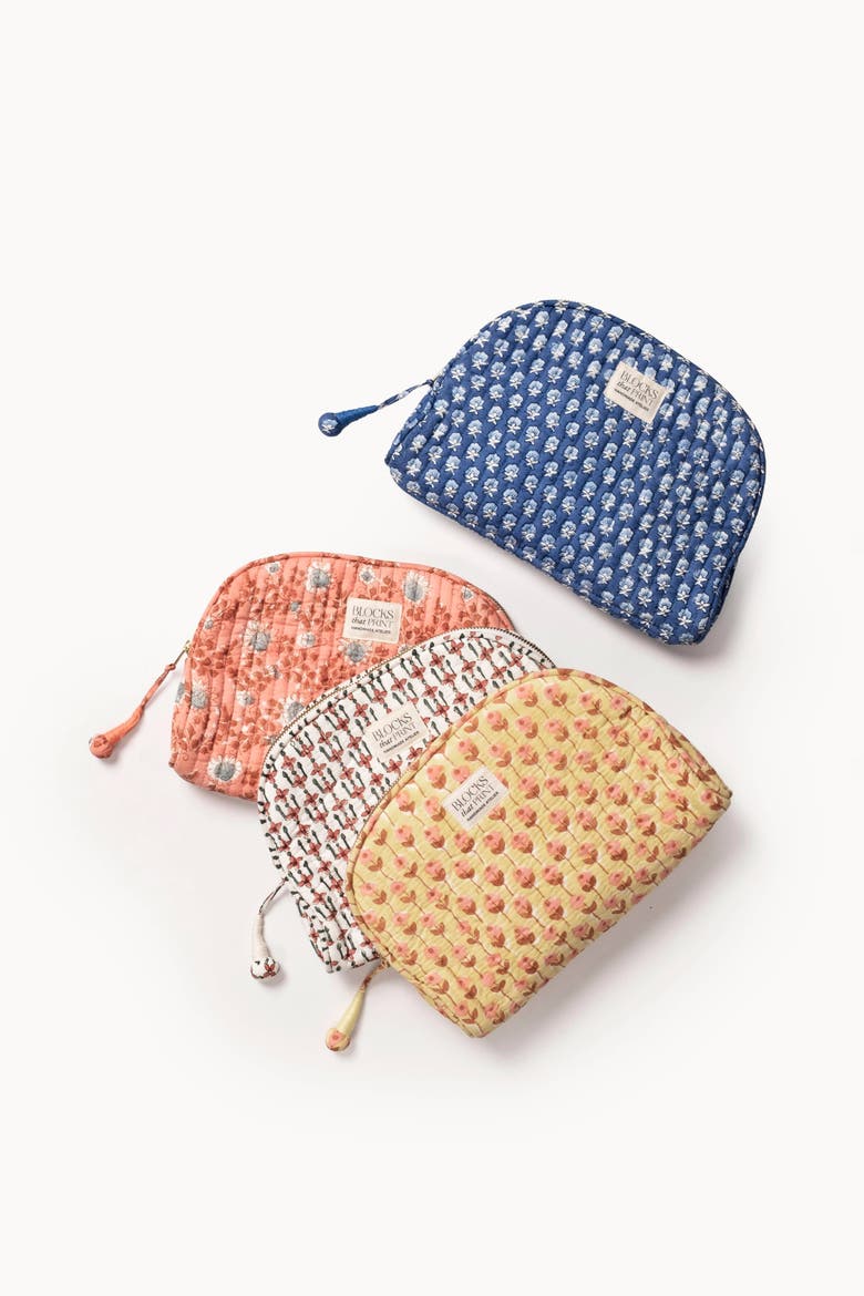 Block Print Quilted Travel Pouch, Alternate, color, Parijat Blue