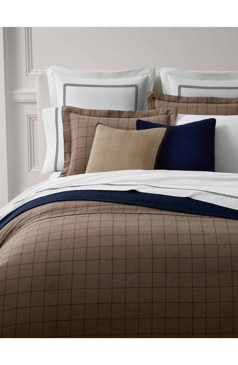 Lauren Ralph Lauren Ledger Windowpane Plaid Cotton Twill Duvet Cover & Sham Set, Main, color, Cinnamon