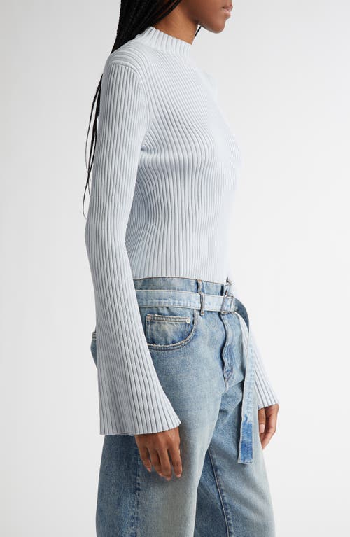 Proenza Schouler Abigail Turtleneck Flare-sleeve Rib Sweater In Pale Blue