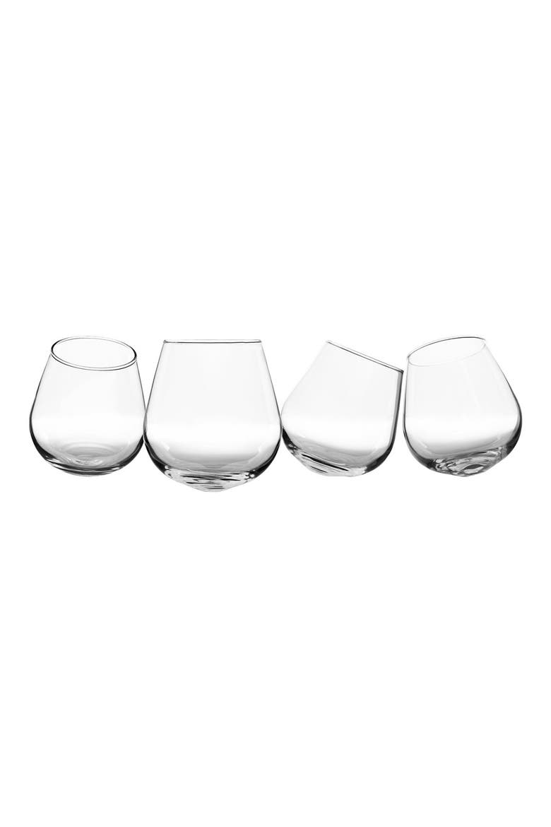 Monogram Tipsy Set of 4 Wine Glasses, Main, color, CLEAR