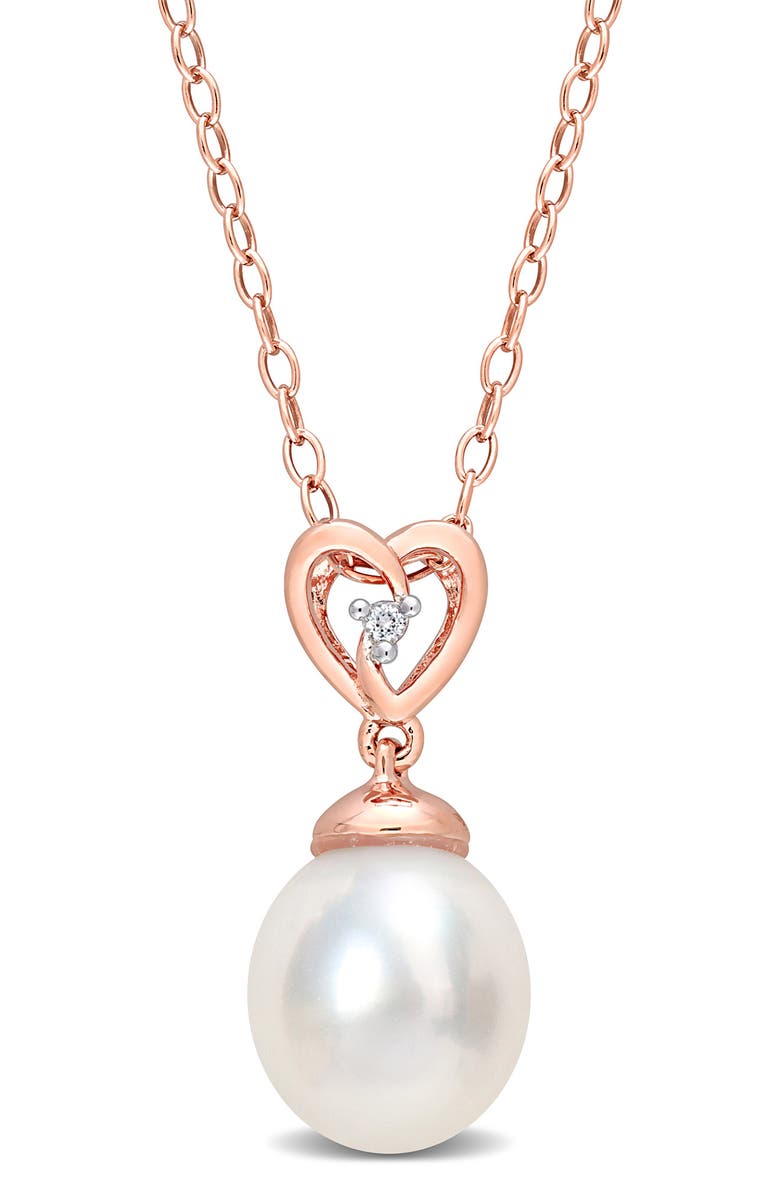 DELMAR Rose Gold Plated Sterling Silver 8-9mm South Sea Cultured Freshwater Pearl Pendant Necklace, Main, color, 