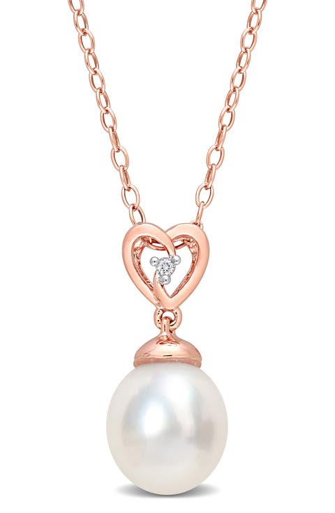 Rose Gold Plated Sterling Silver 8-9mm South Sea Cultured Freshwater Pearl Pendant Necklace