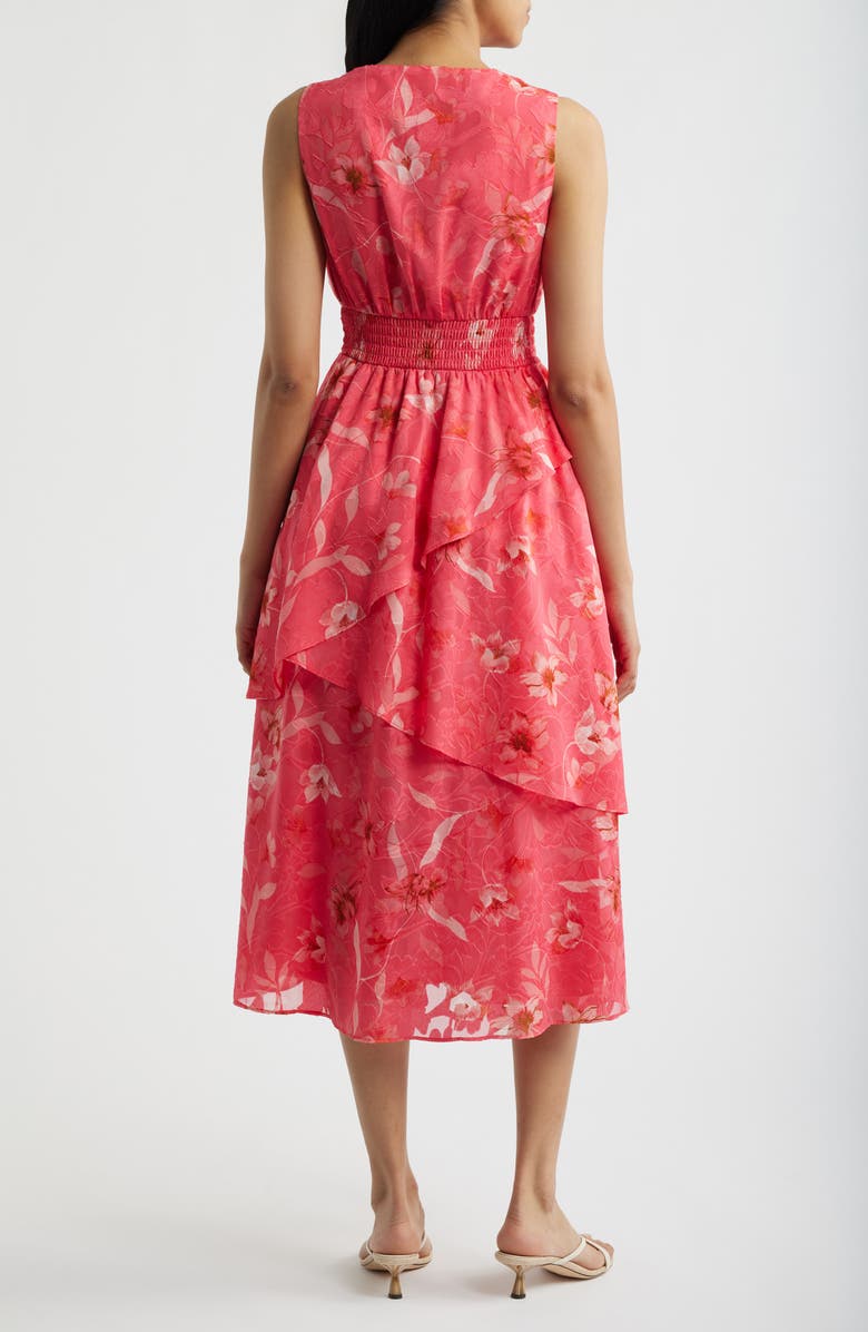 Anne Klein Tiered Asymmetric Midi Dress, Alternate, color, Grenadine Multi