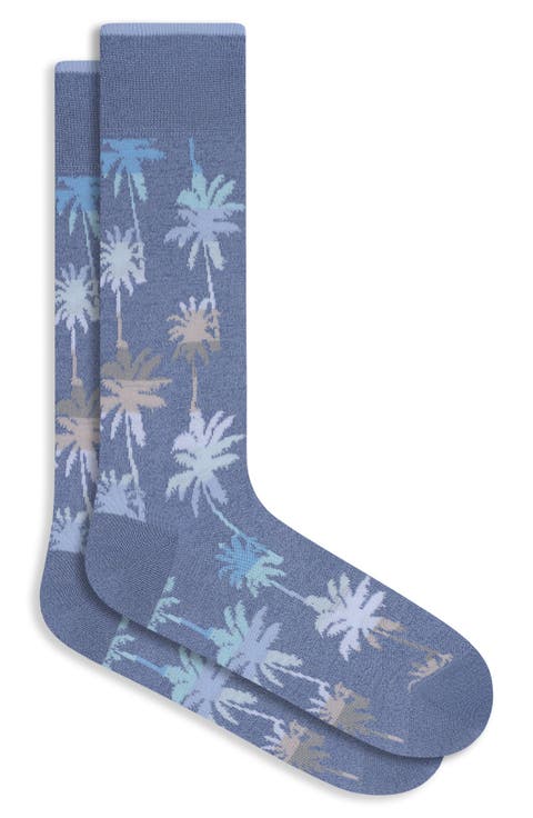 Palm Tree Pattern Mercerized Cotton Blend Dress Socks