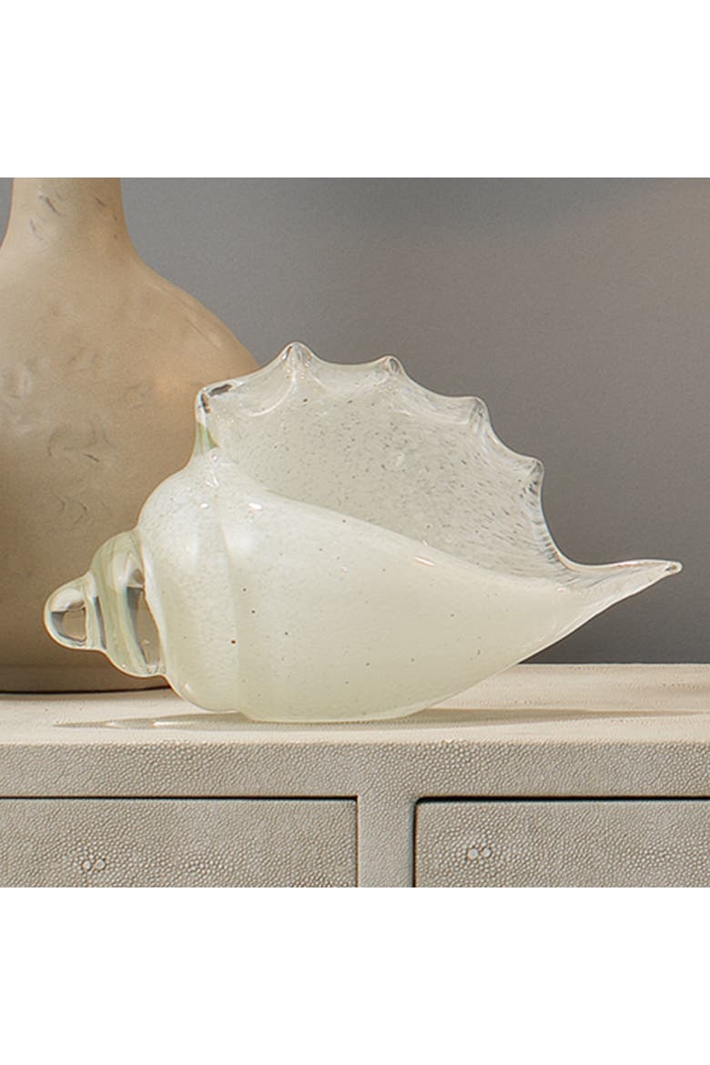 Triton Hand Blown Decorative Glass Shell, Grey, Alternate, color, White