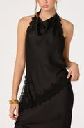 ASTR the Label Amira Lace Trim Cowl Neck Satin Top