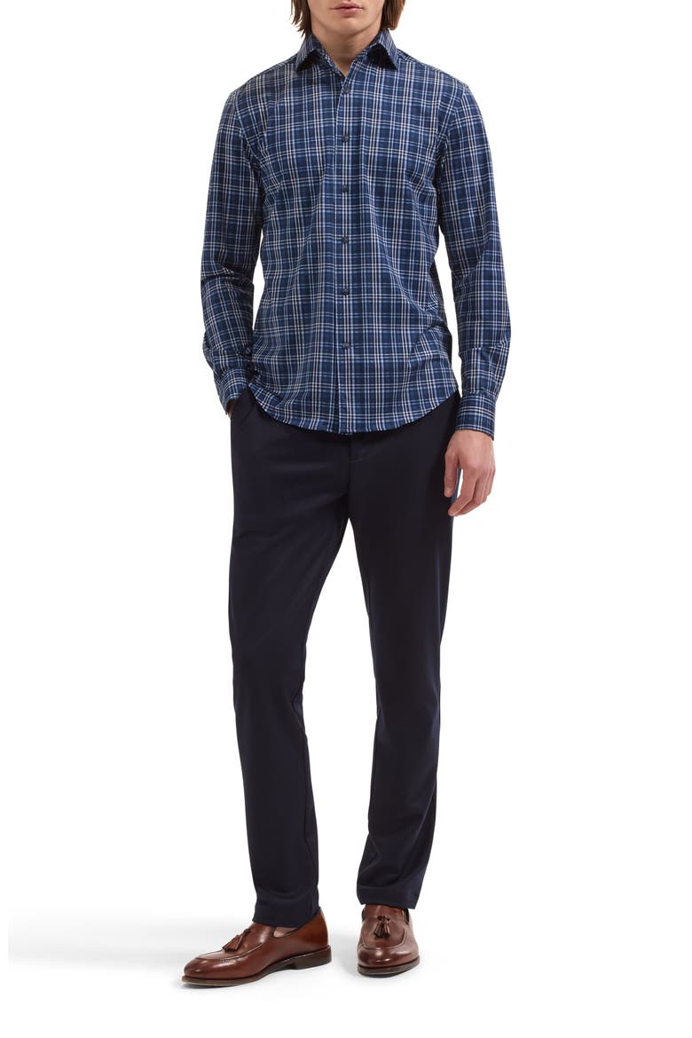 Devon Plaid Long Sleeve Button-Up Shirt, Alternate, color, NAVY
