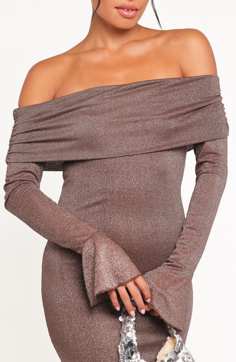 Petal & Pup Oraton Metallic Off the Shoulder Long Sleeve Maxi Dress, Alternate, color,