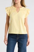 Lucky Brand Cap Sleeve Mixed Media Top