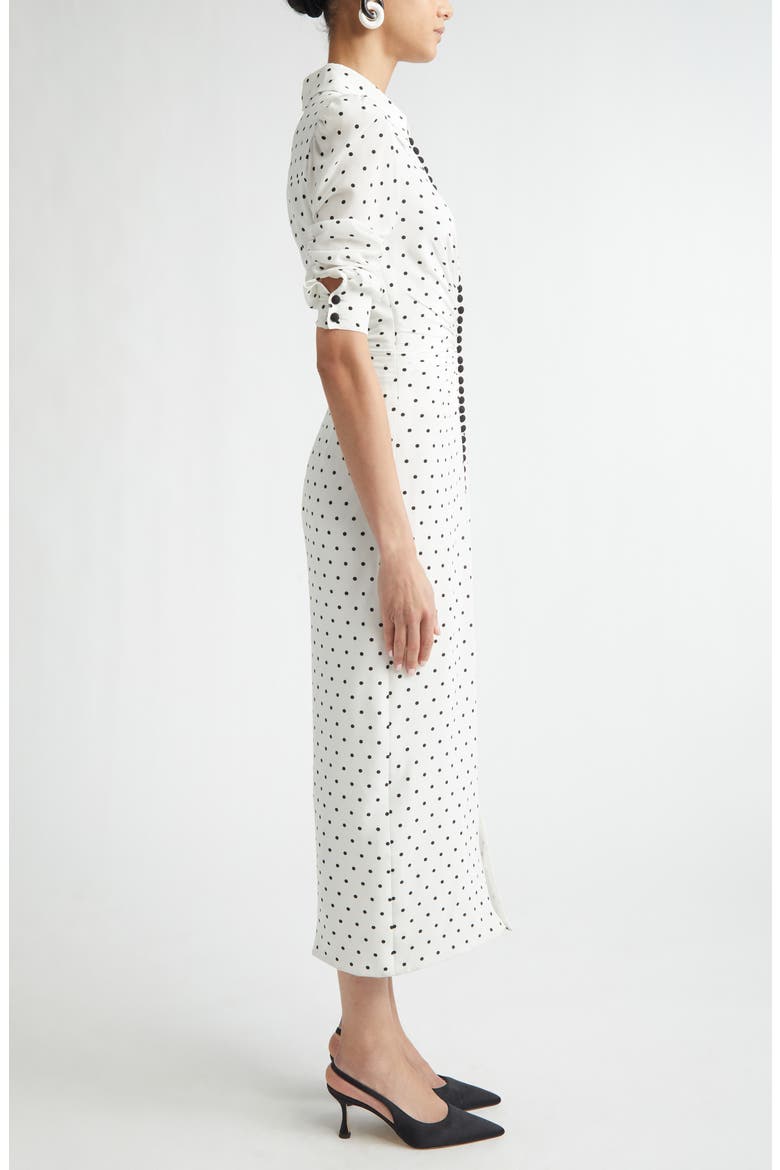 Polka Dot Fitted Ruched Silk Crêpe de Chine Shirtdress, Alternate, color, IVORY MULTI