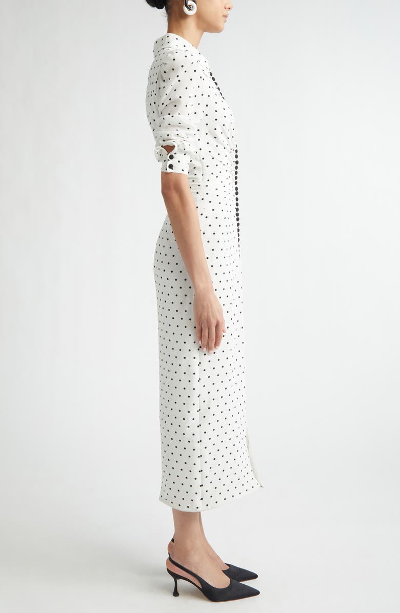 Carolina Herrera Polka Dot Fitted Ruched Silk Crêpe de Chine Shirtdress, Alternate, color, Ivory Multi