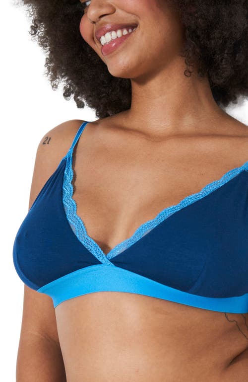 Stripe & Stare Lace Bralette & Orignal Knicker Set in Midnight & Neon Blue 
