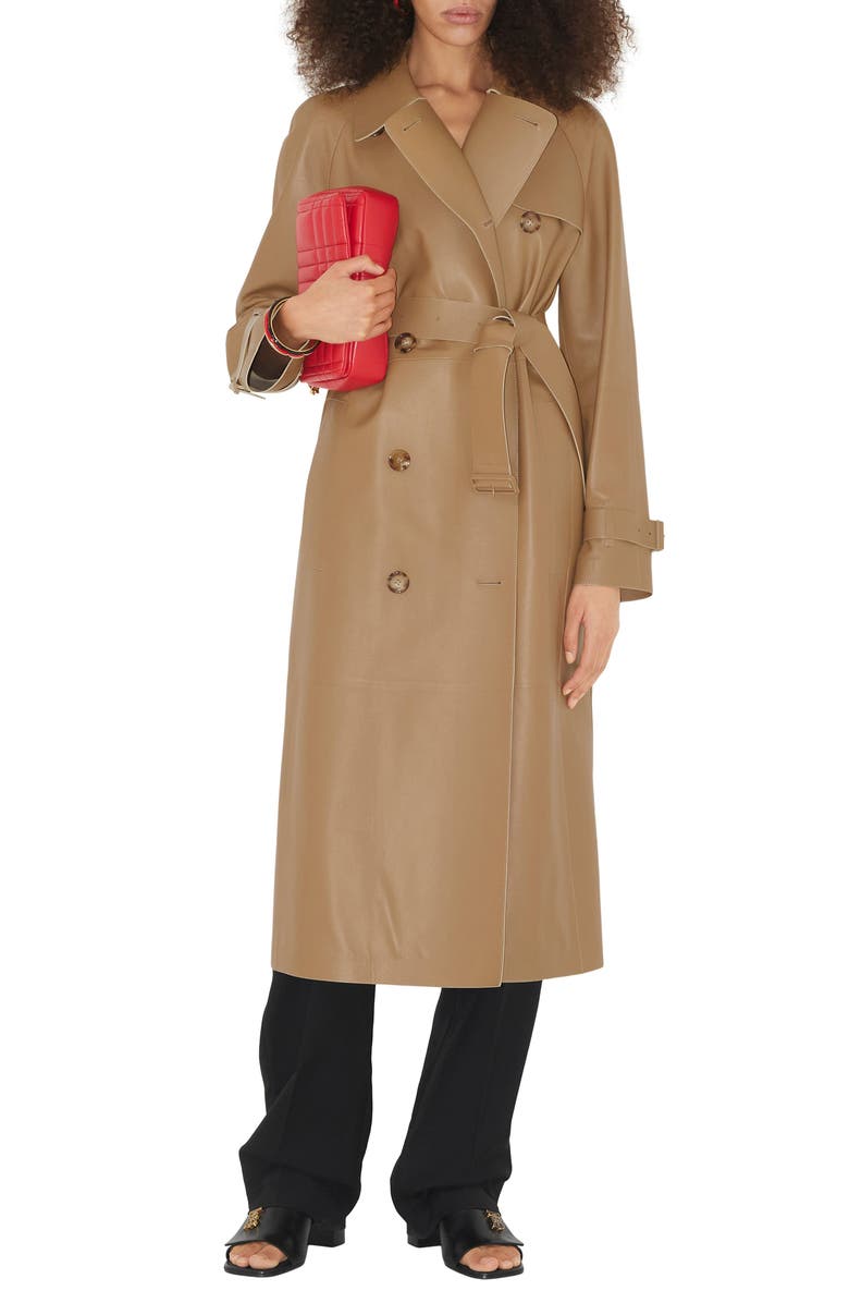 Burberry Waterloo Leather Trench Coat, Main, color, 