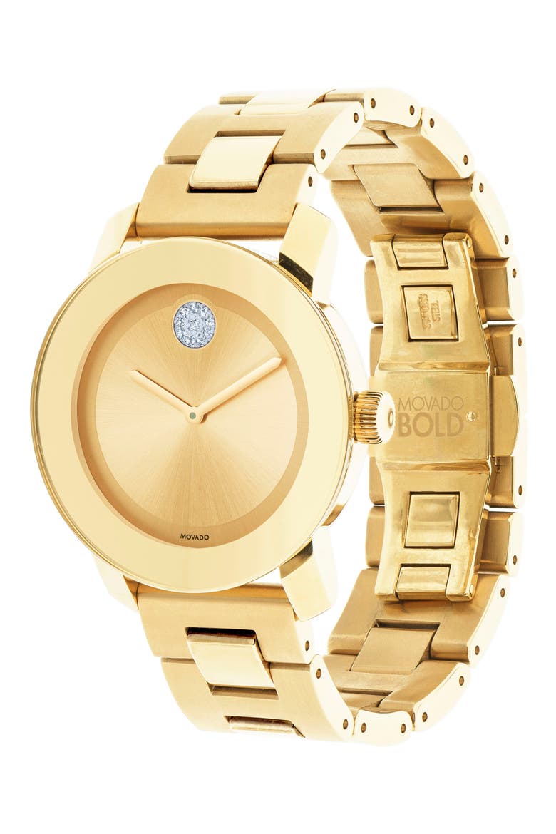 Bold Crystal Marker Bracelet Watch, 37mm, Alternate, color, GOLD