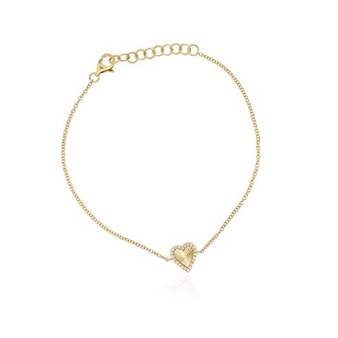 Skinny Fluted Gold Diamond Heart Bracelet