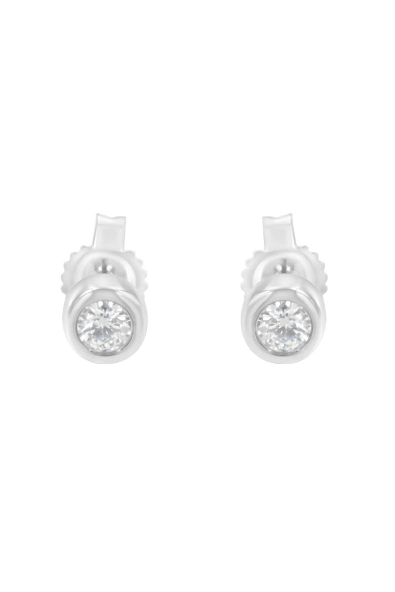 10K Gold 1/7 Ct Round Diamond Bezel- Stud Earrings, Alternate, color, White
