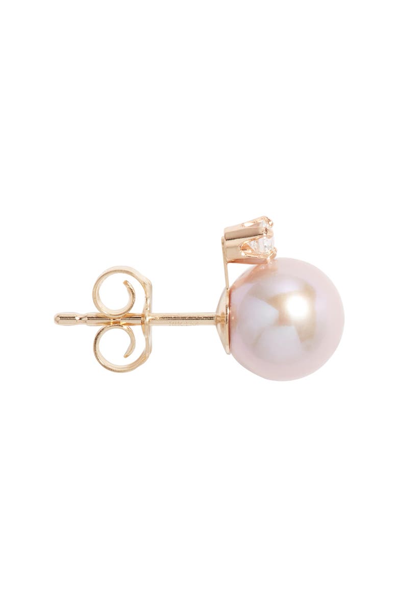 Diamond & Freshwater Pearl Stud Earrings, Alternate, color, BLUSH- 14K YELLOW GOLD