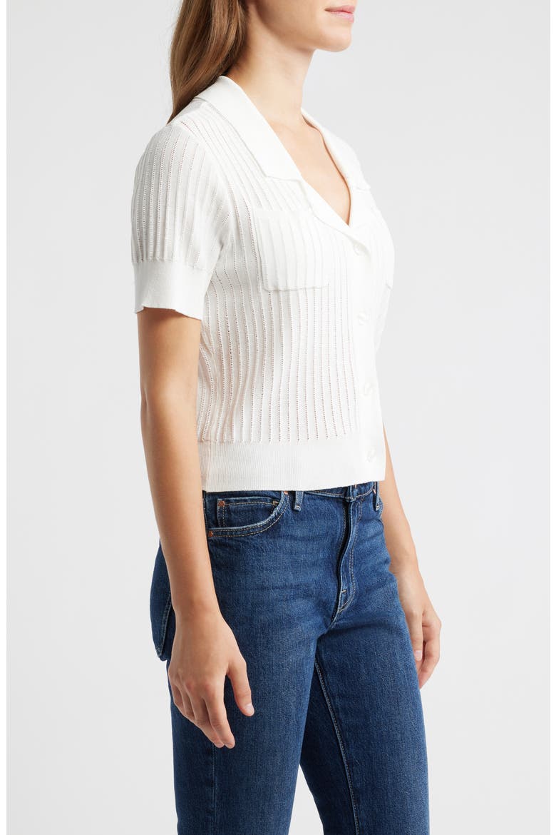 Pointelle Stitch Short Sleeve Cardigan, Alternate, color, WHITE
