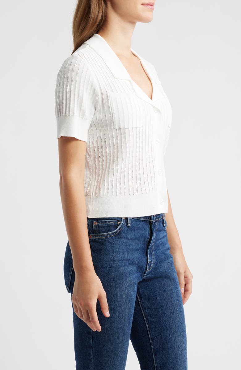 Tahari ASL Pointelle Stitch Short Sleeve Cardigan, Alternate, color, White