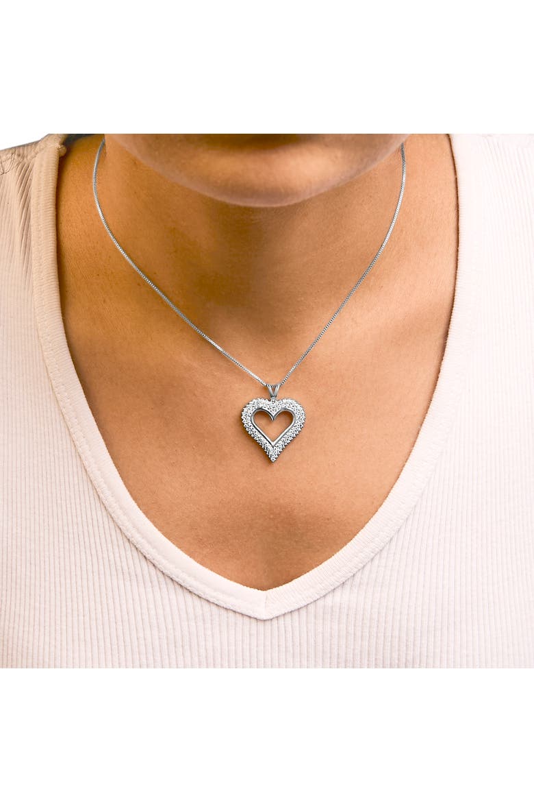 Silver 1.00 Cttw Lab-Grown Diamond Open Heart Pendant Necklace, Alternate, color, White