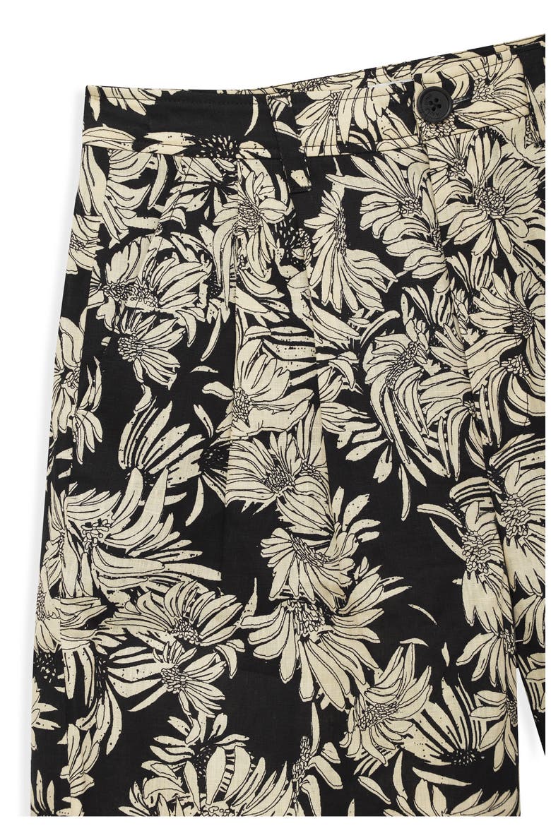 Carrie High Waist Linen Shorts, Alternate, color, BLACK FLORAL PRINT