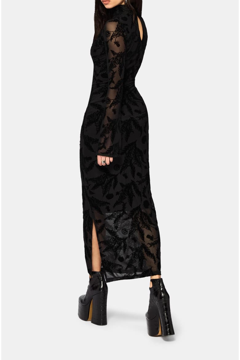 Cimora Dandelion Flocked Maxi Dress, Alternate, color, Black
