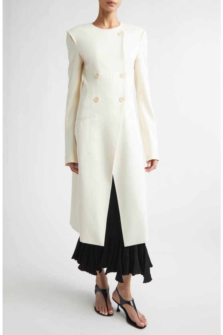 Anouk Double Breasted Satin Back Crepe Cutaway Coat, Main, color, ECRU