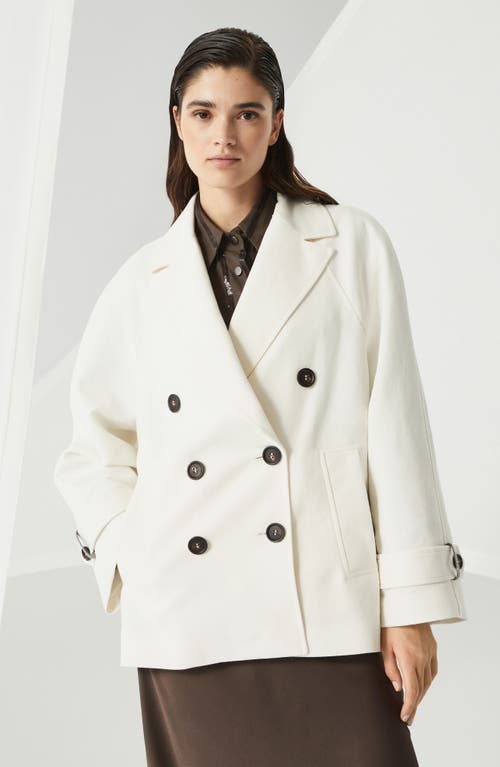 Brunello Cucinelli White Double Breasted Jacket With Beaded Jewelry Decoration In Cotton And Linen B In Panama