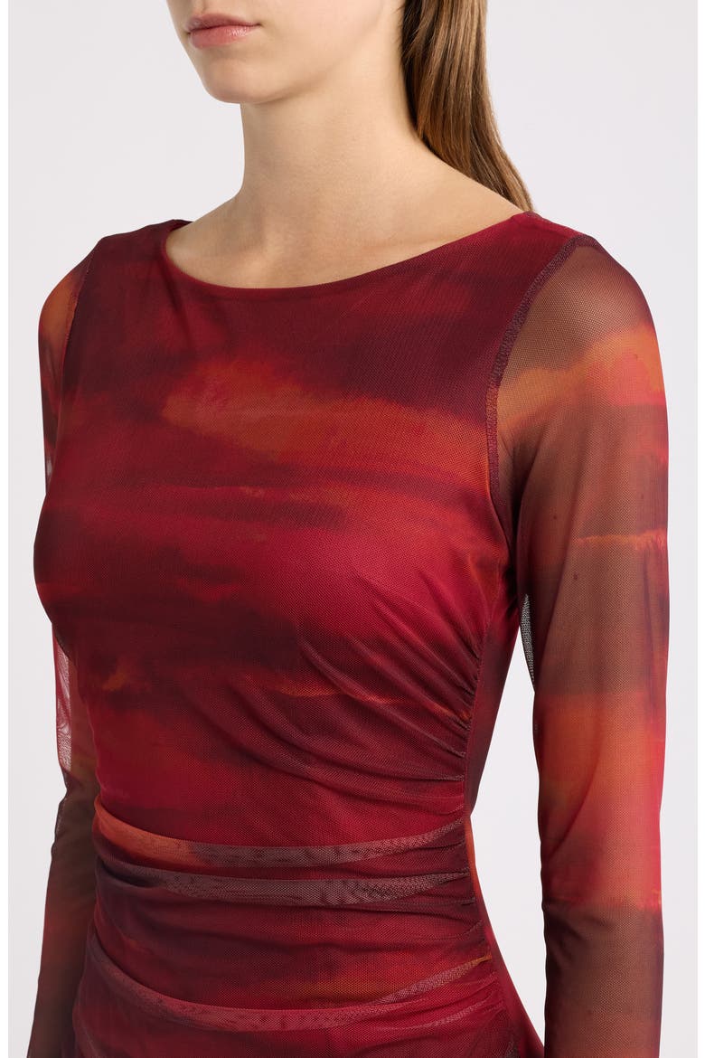 Long Sleeve Mesh Body-Con Dress, Alternate, color, RUST