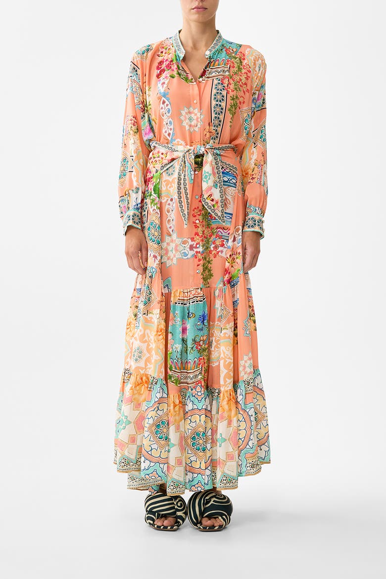 Tiered Shirtdress With Wide Waist Tie, Main, color, Meet Me In Mallorca