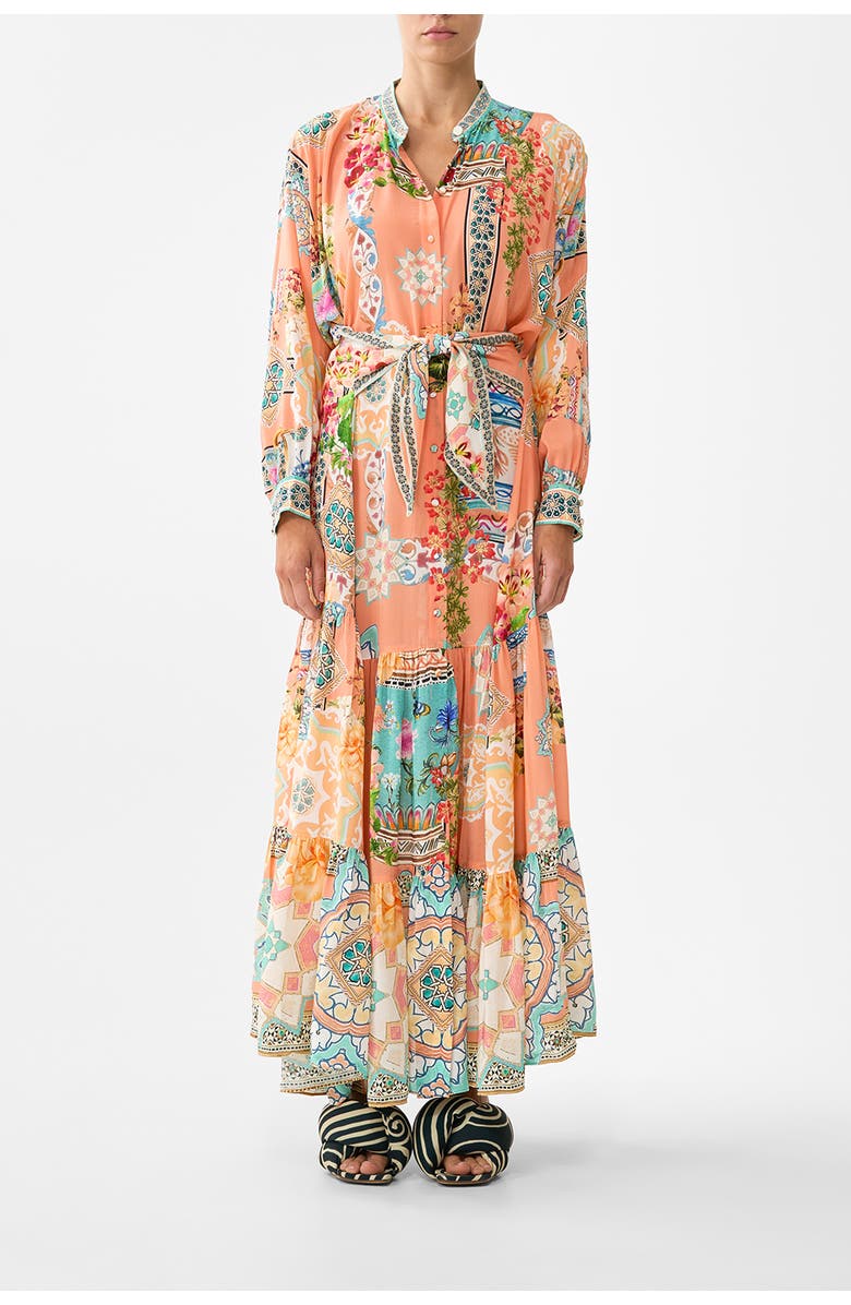 Camilla Tiered Shirtdress With Wide Waist Tie, Main, color, Meet Me In Mallorca