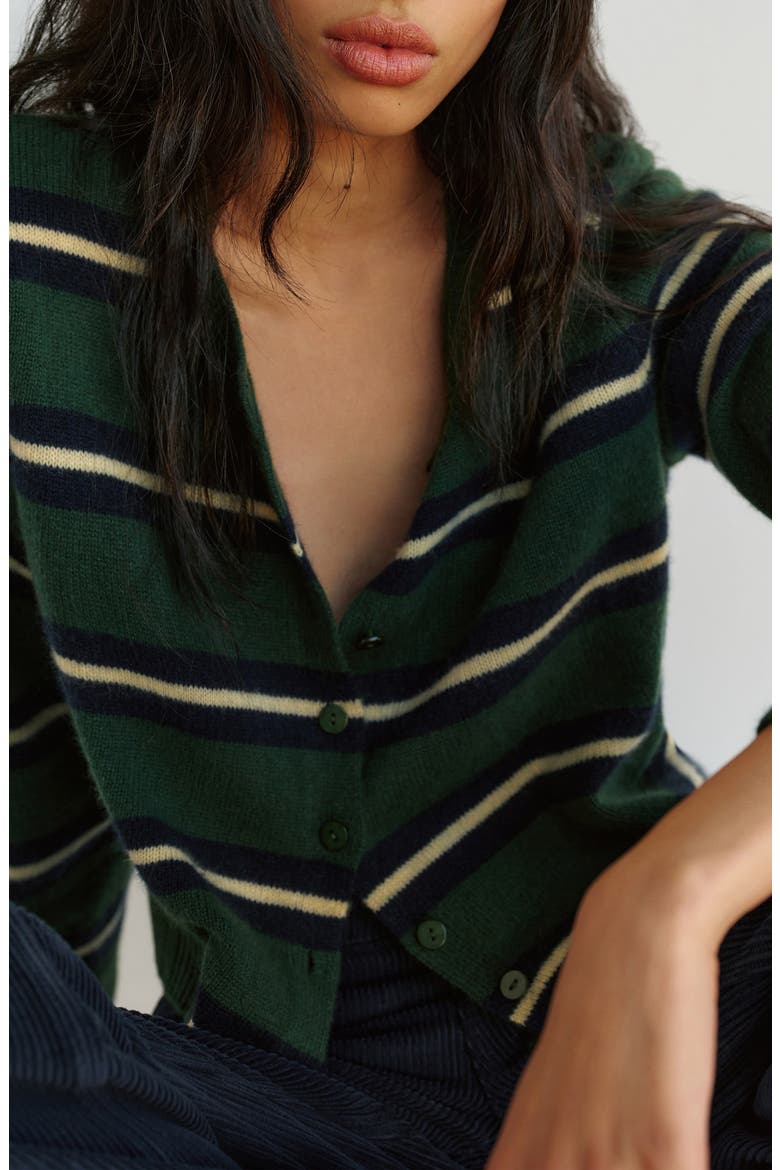 Clara Stripe Cashmere Cardigan, Alternate, color, DARK PINE MULTI STRIPE