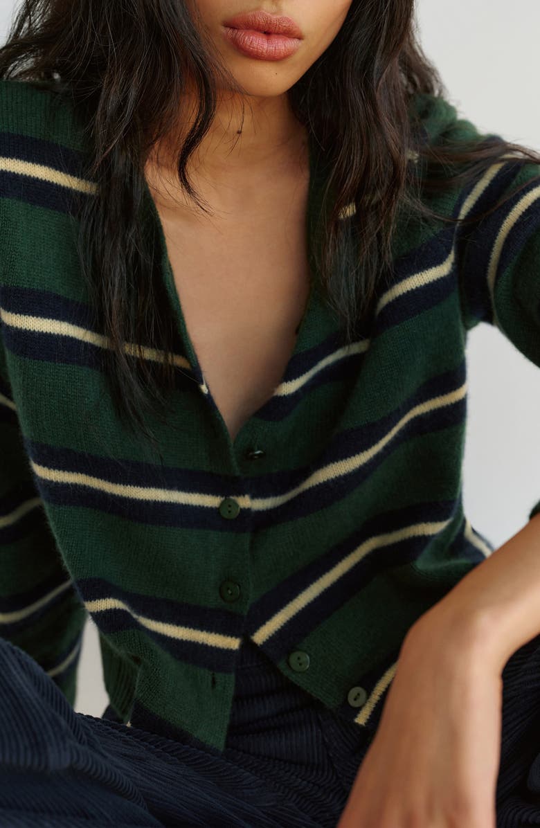 Reformation Clara Stripe Cashmere Cardigan, Alternate, color, Dark Pine Multi Stripe