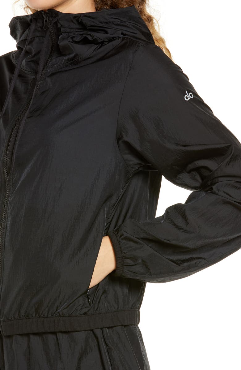Alo Light Hooded Zip Jacket, Alternate, color, Black
