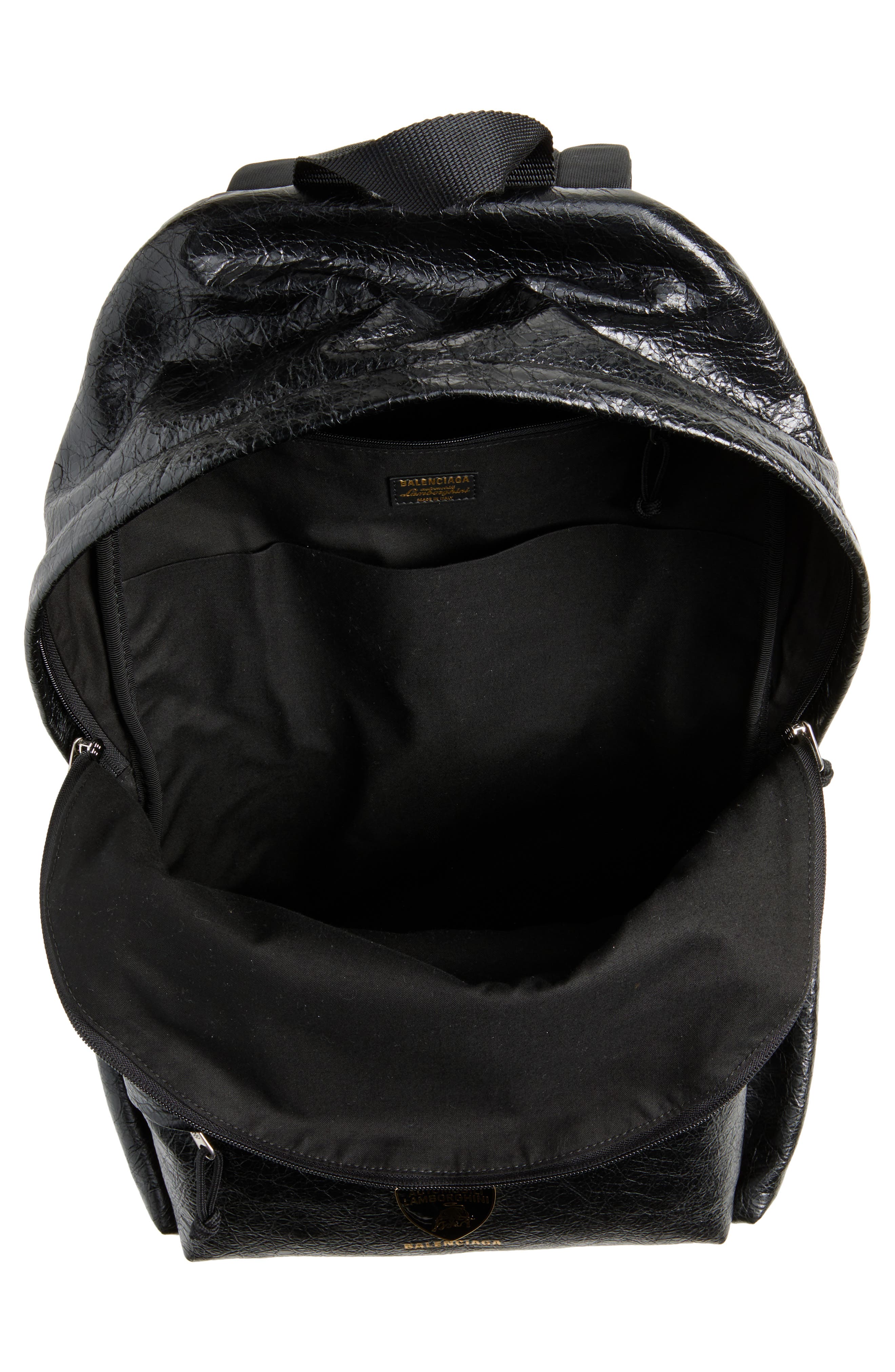 Balenciaga x Automobili Lamborghini Explorer Leather Backpack, Alternate, color, 1000 Black