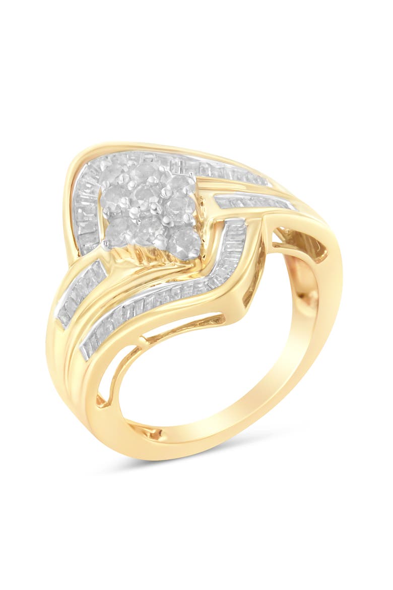 10K Yellow Gold 1.0 Cttw Diamond Bypass Cluster Ring, Main, color, Yellow Gold